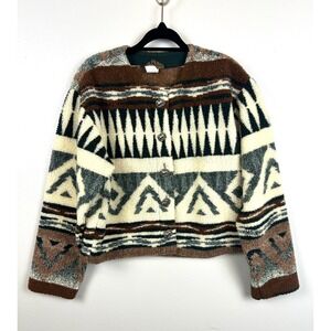 VTG Rough Rider Southwestern Sherpa Sz Small Horse Button Up Jacket Equestrian